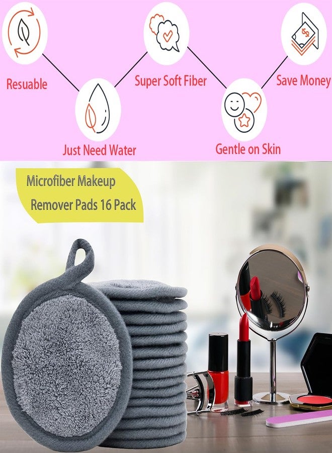BloomSesame Reusable Makeup Remover Pads 16 Pack Microfiber Cleansing Facial Rounds Wipes Face, Eyes, Lips（3.5inch, grey） - Image 2